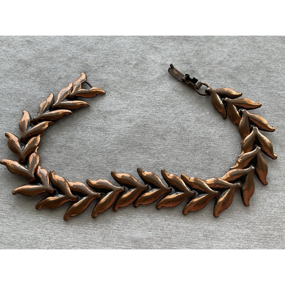 vintage mid-century articulated copper leaf bracelet Estate Jewelry